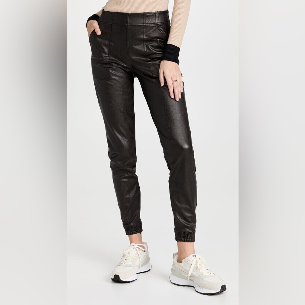 Spanx Faux Leather Jogger Pants Black Elastic Waist Women’s Size Small